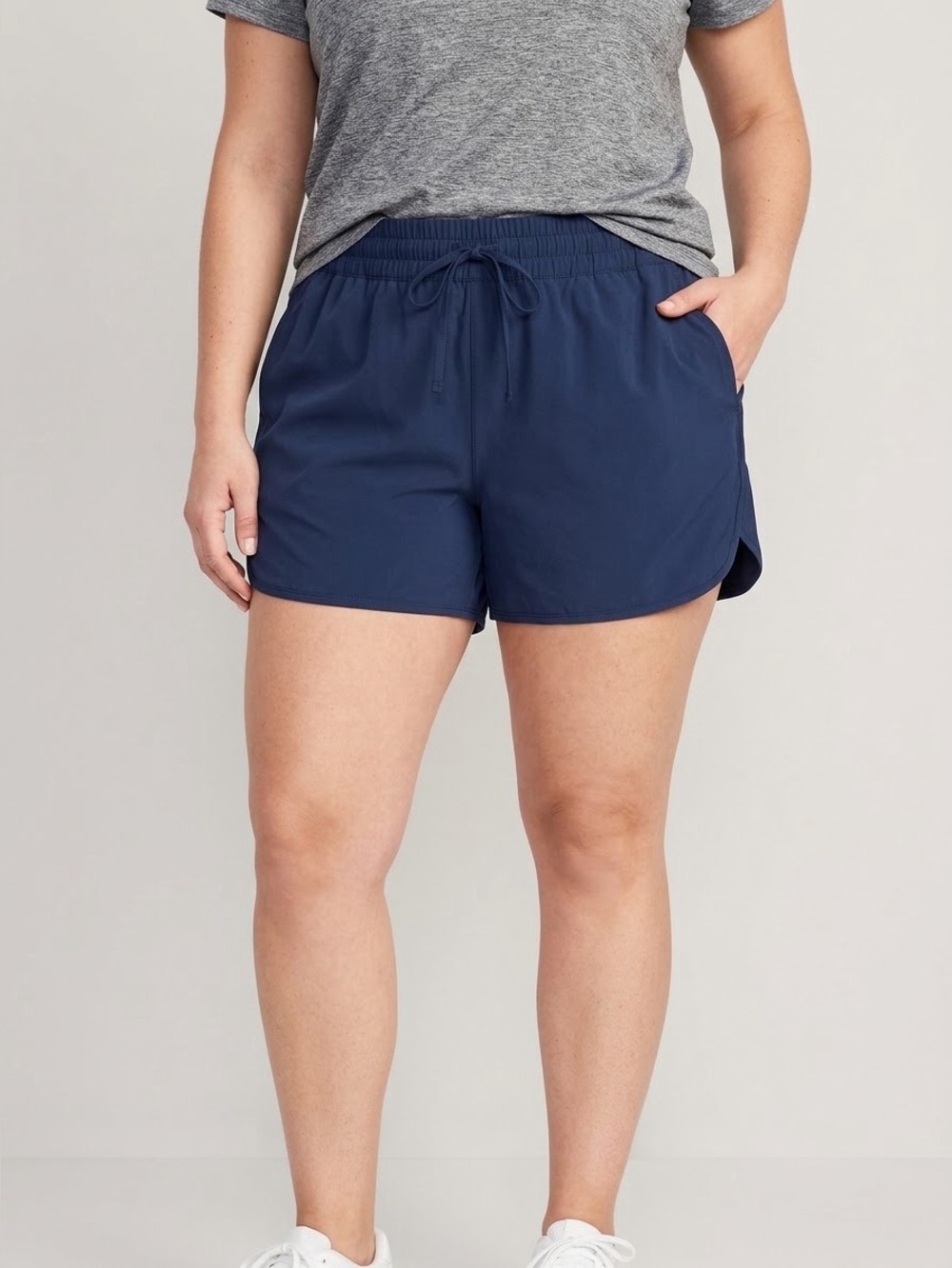 Lands' End Navy Smocked Waist Athletic Run/Swim Shorts - Size L